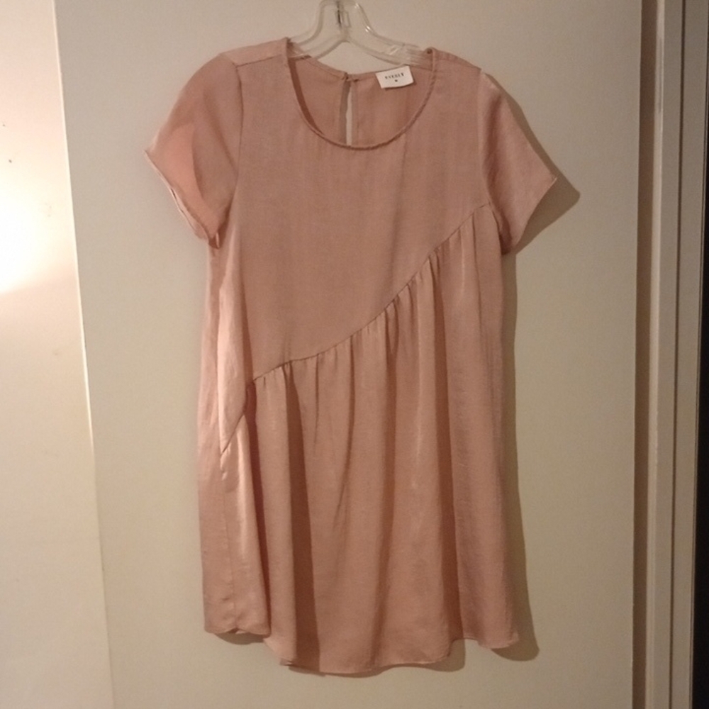 Pink Short Sleeve Dress Low Cut Mini Dress Baby Doll Wear Size Med